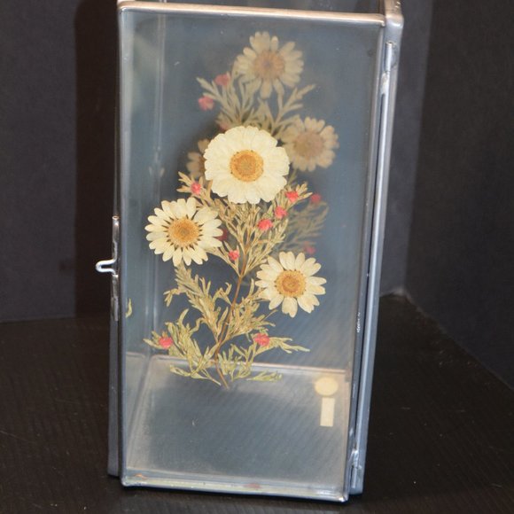 VTG International Silver Co Box Column Stained Glass Floral Flower Candle Holder - Picture 2 of 10